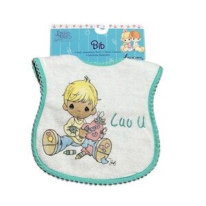 Vintage Precious Moments Embroidered Green Bib